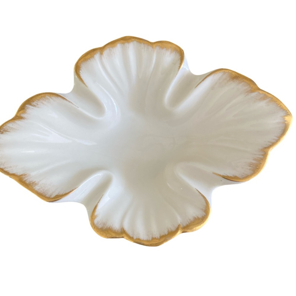 Lenox Elegant Gold and White Leaf-Shaped Dish-7.5x5.5 china gold trimmed vintage